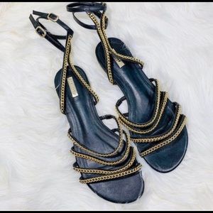 Schutz black gold chain sandal